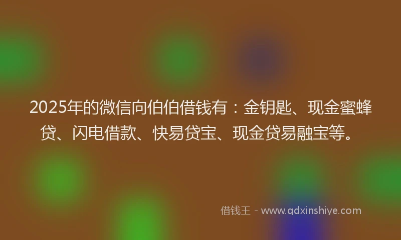 2025年的微信向伯伯借钱有：金钥匙、现金蜜蜂贷、闪电借款、快易贷宝、现金贷易融宝等。
