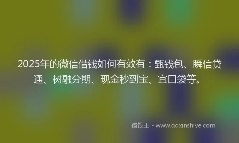2025年的微信借钱如何有效有：甄钱包、瞬信贷通、树融分期、现金秒到宝、宜口袋等。