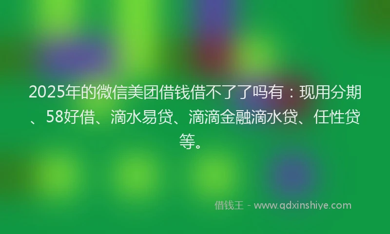 2025年的微信美团借钱借不了了吗有：现用分期、58好借、滴水易贷、滴滴金融滴水贷、任性贷等。