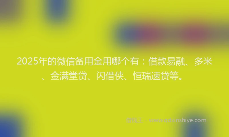 2025年的微信备用金用哪个有：借款易融、多米、金满堂贷、闪借侠、恒瑞速贷等。