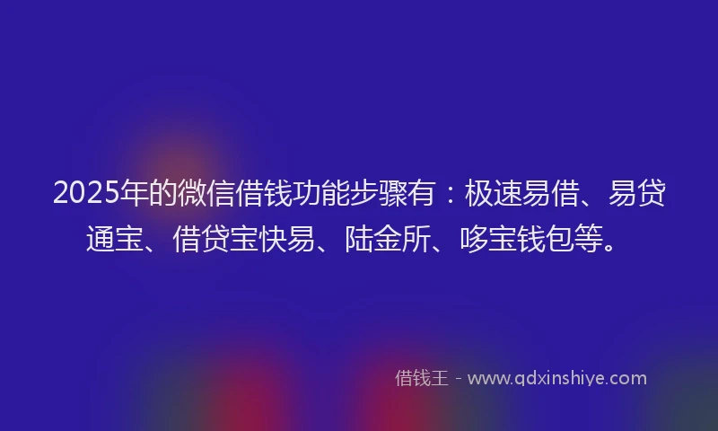 2025年的微信借钱功能步骤有：极速易借、易贷通宝、借贷宝快易、陆金所、哆宝钱包等。