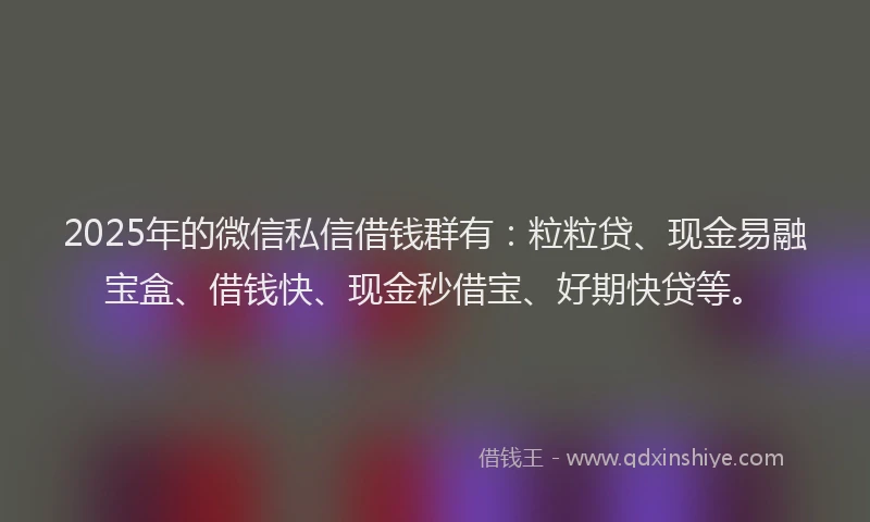 2025年的微信私信借钱群有：粒粒贷、现金易融宝盒、借钱快、现金秒借宝、好期快贷等。