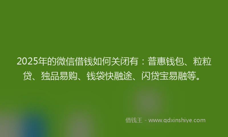 2025年的微信借钱如何关闭有：普惠钱包、粒粒贷、独品易购、钱袋快融途、闪贷宝易融等。