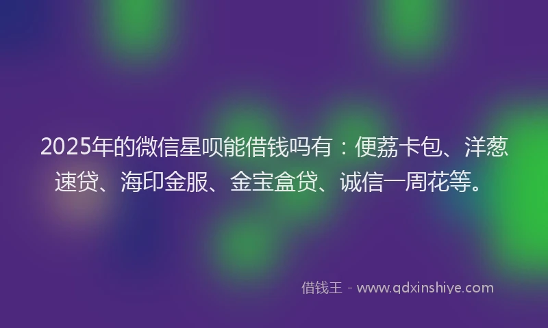 2025年的微信星呗能借钱吗有：便荔卡包、洋葱速贷、海印金服、金宝盒贷、诚信一周花等。