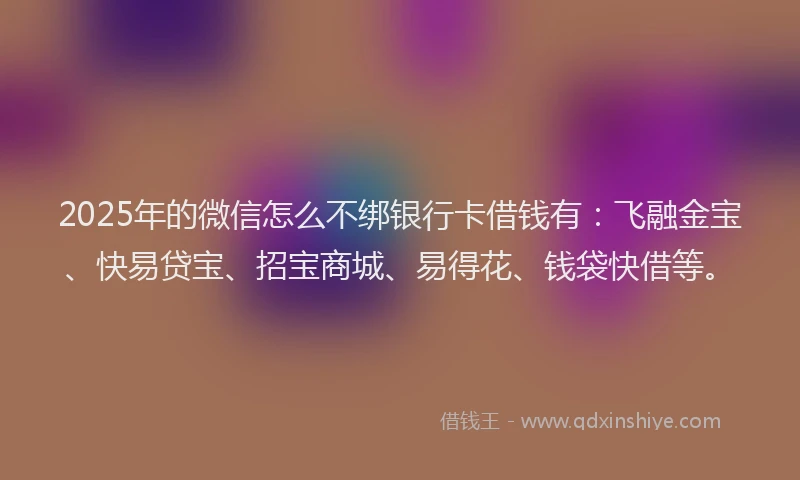 2025年的微信怎么不绑银行卡借钱有：飞融金宝、快易贷宝、招宝商城、易得花、钱袋快借等。