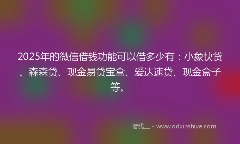 2025年的微信借钱功能可以借多少有：小象快贷、森森贷、现金易贷宝盒、爱达速贷、现金盒子等。