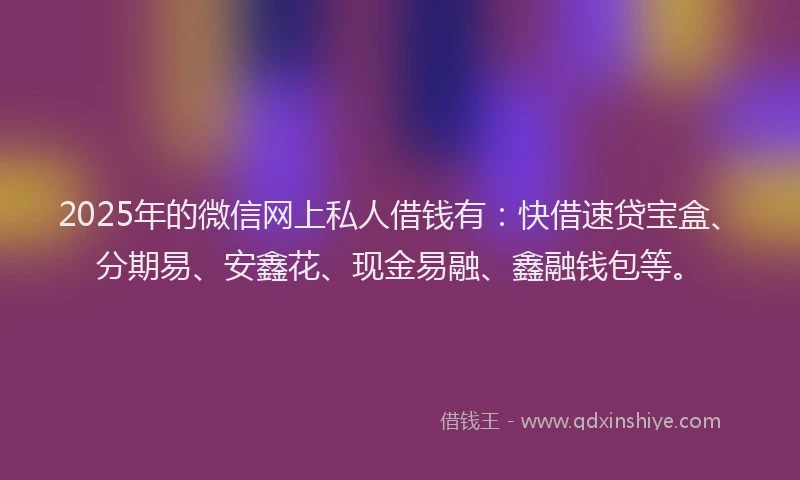 2025年的微信网上私人借钱有：快借速贷宝盒、分期易、安鑫花、现金易融、鑫融钱包等。