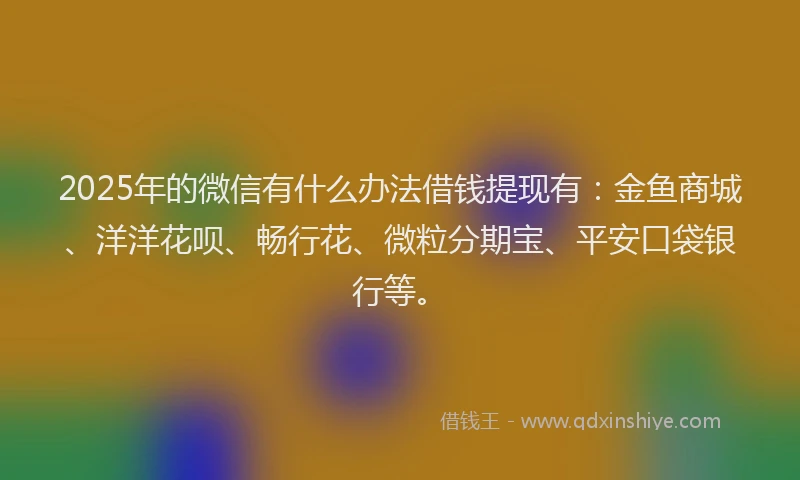 2025年的微信有什么办法借钱提现有：金鱼商城、洋洋花呗、畅行花、微粒分期宝、平安口袋银行等。