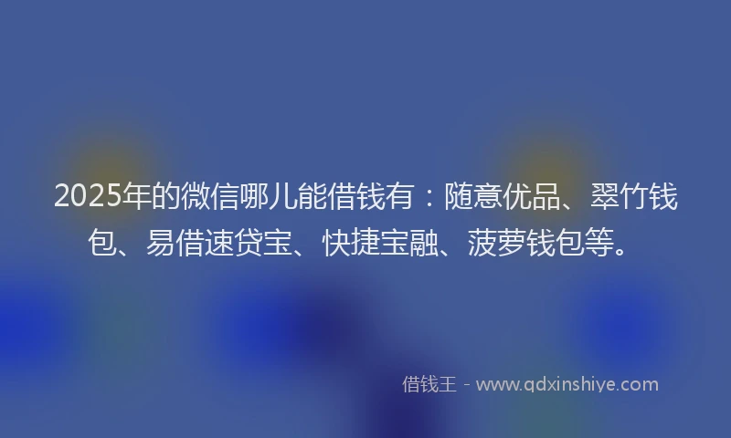 2025年的微信哪儿能借钱有：随意优品、翠竹钱包、易借速贷宝、快捷宝融、菠萝钱包等。