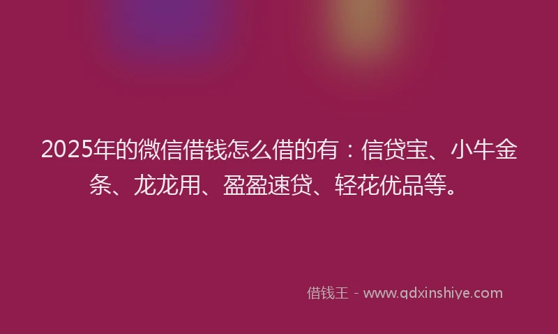 2025年的微信借钱怎么借的有：信贷宝、小牛金条、龙龙用、盈盈速贷、轻花优品等。