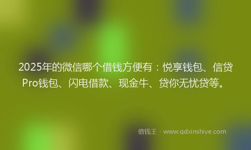 2025年的微信哪个借钱方便有：悦享钱包、信贷Pro钱包、闪电借款、现金牛、贷你无忧贷等。