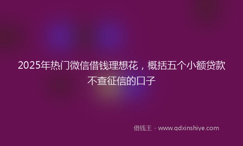2025年热门微信借钱理想花，概括五个小额贷款不查征信的口子