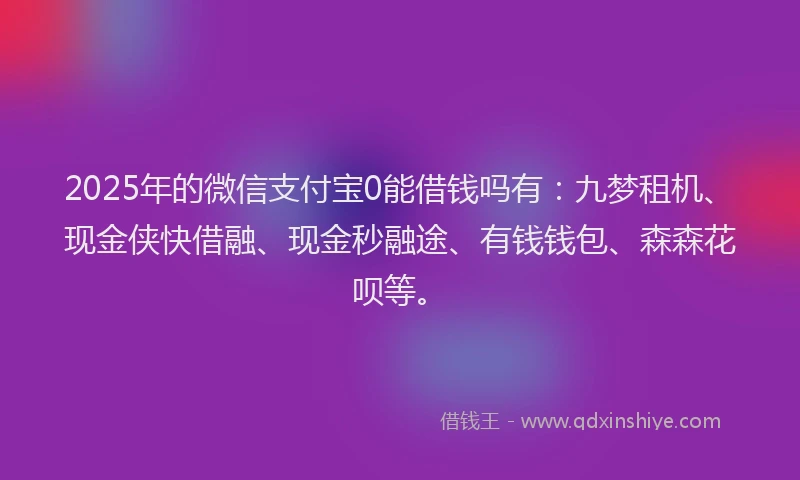 2025年的微信支付宝0能借钱吗有：九梦租机、现金侠快借融、现金秒融途、有钱钱包、森森花呗等。