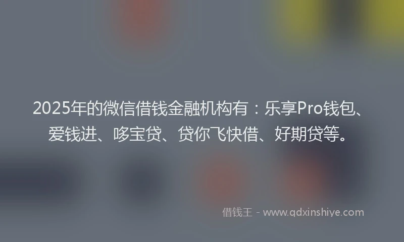 2025年的微信借钱金融机构有：乐享Pro钱包、爱钱进、哆宝贷、贷你飞快借、好期贷等。