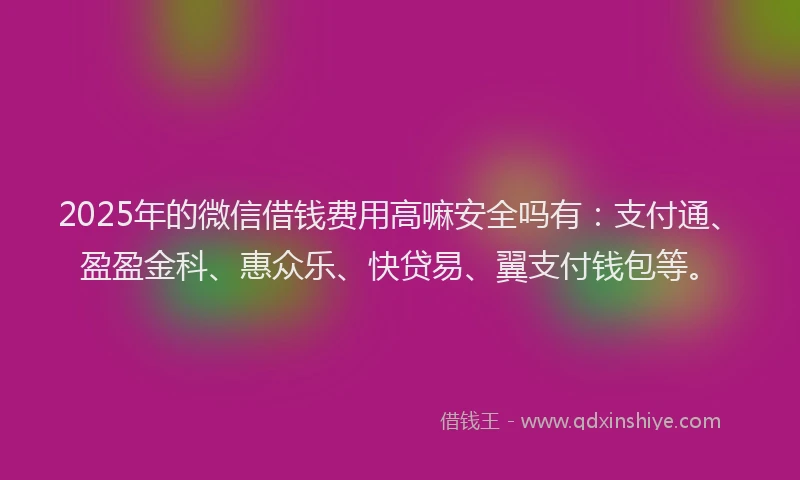 2025年的微信借钱费用高嘛安全吗有：支付通、盈盈金科、惠众乐、快贷易、翼支付钱包等。