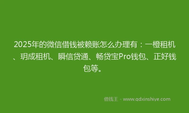 2025年的微信借钱被赖账怎么办理有：一橙租机、玥成租机、瞬信贷通、畅贷宝Pro钱包、正好钱包等。
