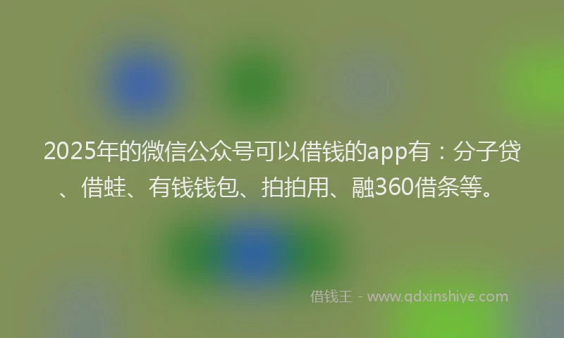 2025年的微信公众号可以借钱的app有：分子贷、借蛙、有钱钱包、拍拍用、融360借条等。