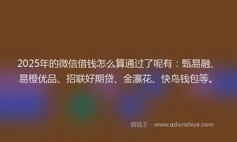 2025年的微信借钱怎么算通过了呢有：甄易融、易橙优品、招联好期贷、金瀛花、快鸟钱包等。