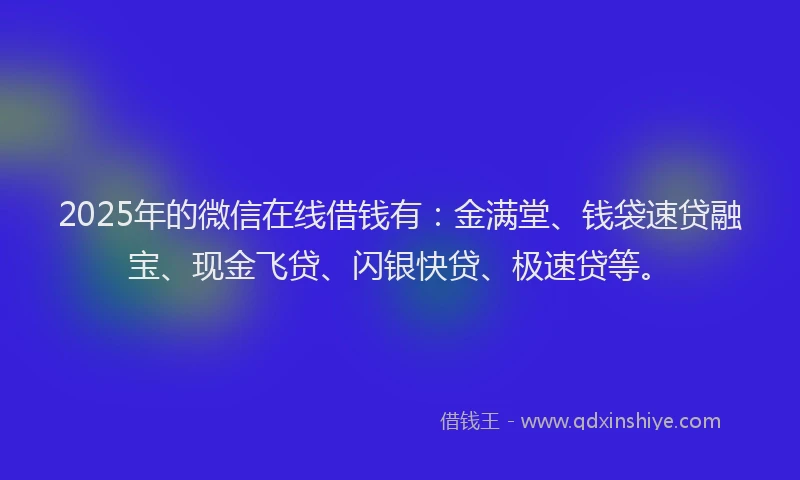 2025年的微信在线借钱有：金满堂、钱袋速贷融宝、现金飞贷、闪银快贷、极速贷等。