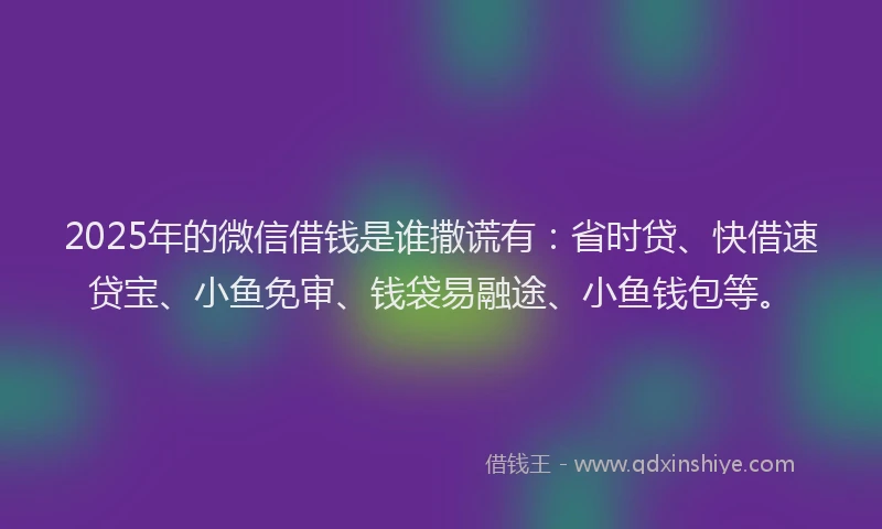 2025年的微信借钱是谁撒谎有：省时贷、快借速贷宝、小鱼免审、钱袋易融途、小鱼钱包等。
