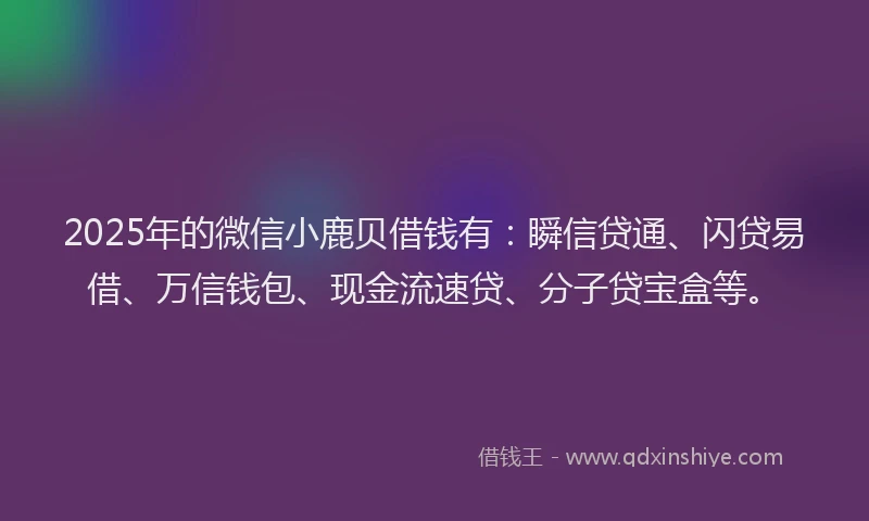 2025年的微信小鹿贝借钱有：瞬信贷通、闪贷易借、万信钱包、现金流速贷、分子贷宝盒等。