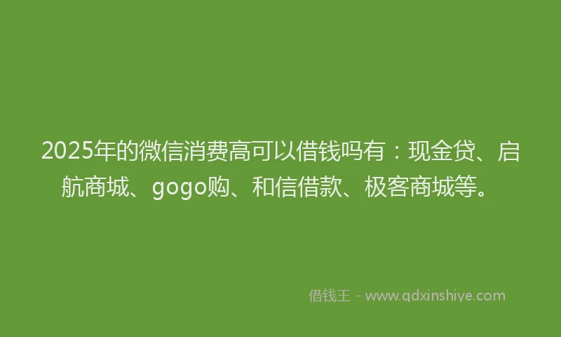 2025年的微信消费高可以借钱吗有：现金贷、启航商城、gogo购、和信借款、极客商城等。
