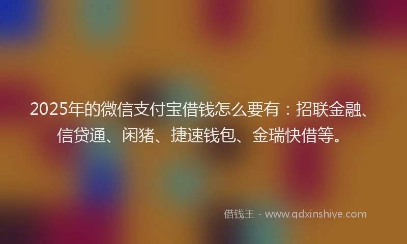 2025年的微信支付宝借钱怎么要有：招联金融、信贷通、闲猪、捷速钱包、金瑞快借等。