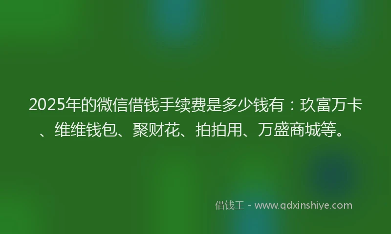 2025年的微信借钱手续费是多少钱有：玖富万卡、维维钱包、聚财花、拍拍用、万盛商城等。