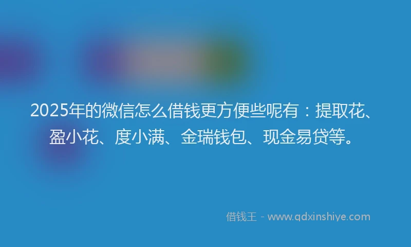 2025年的微信怎么借钱更方便些呢有：提取花、盈小花、度小满、金瑞钱包、现金易贷等。