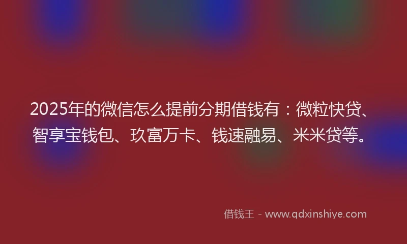 2025年的微信怎么提前分期借钱有：微粒快贷、智享宝钱包、玖富万卡、钱速融易、米米贷等。