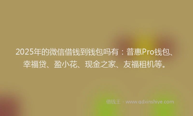 2025年的微信借钱到钱包吗有：普惠Pro钱包、幸福贷、盈小花、现金之家、友福租机等。