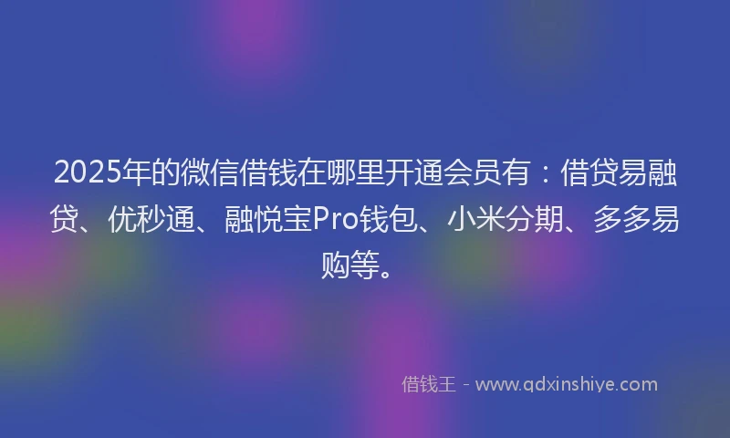 2025年的微信借钱在哪里开通会员有：借贷易融贷、优秒通、融悦宝Pro钱包、小米分期、多多易购等。