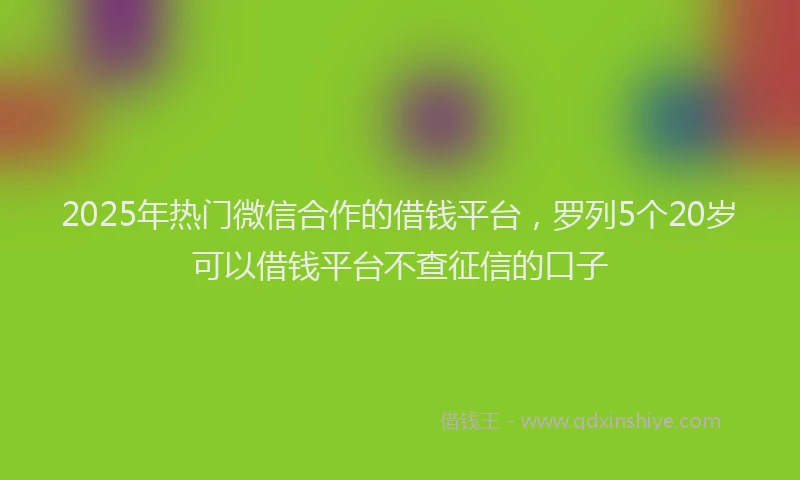 2025年热门微信合作的借钱平台，罗列5个20岁可以借钱平台不查征信的口子