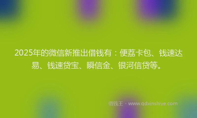 2025年的微信新推出借钱有：便荔卡包、钱速达易、钱速贷宝、瞬信金、银河信贷等。