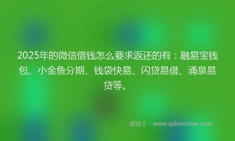 2025年的微信借钱怎么要求返还的有：融易宝钱包、小金鱼分期、钱袋快易、闪贷易借、涌泉易贷等。