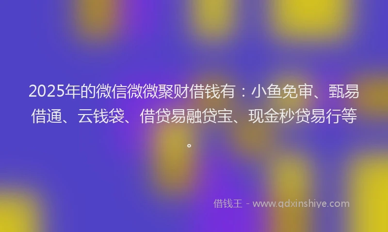 2025年的微信微微聚财借钱有：小鱼免审、甄易借通、云钱袋、借贷易融贷宝、现金秒贷易行等。