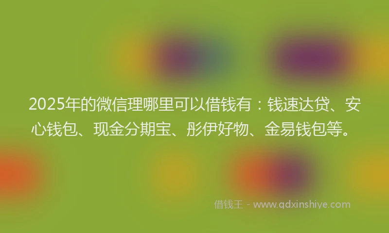 2025年的微信理哪里可以借钱有：钱速达贷、安心钱包、现金分期宝、彤伊好物、金易钱包等。