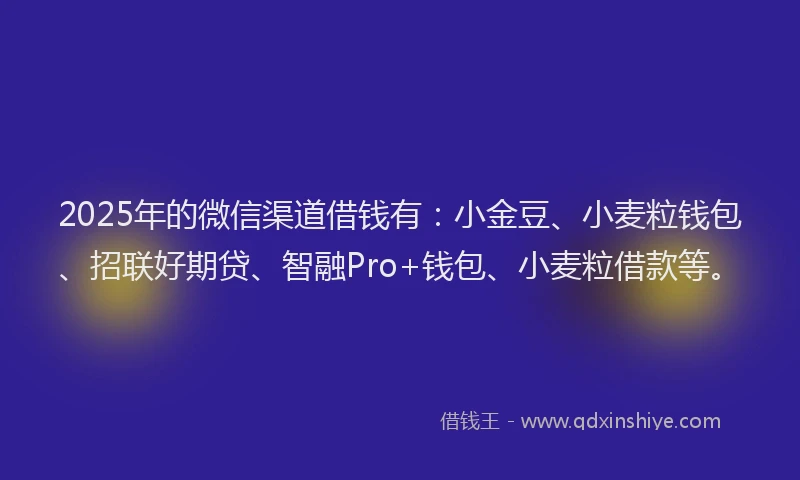 2025年的微信渠道借钱有：小金豆、小麦粒钱包、招联好期贷、智融Pro+钱包、小麦粒借款等。