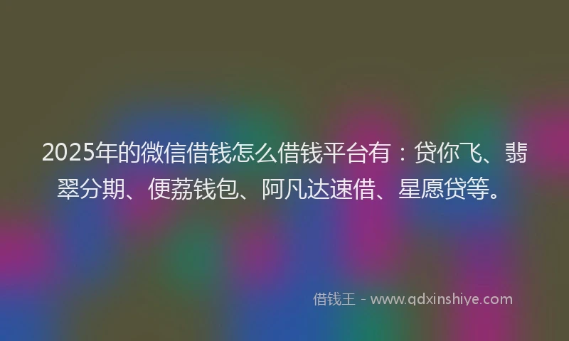2025年的微信借钱怎么借钱平台有：贷你飞、翡翠分期、便荔钱包、阿凡达速借、星愿贷等。