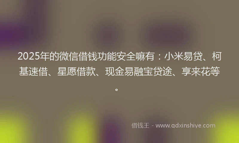 2025年的微信借钱功能安全嘛有：小米易贷、柯基速借、星愿借款、现金易融宝贷途、享来花等。