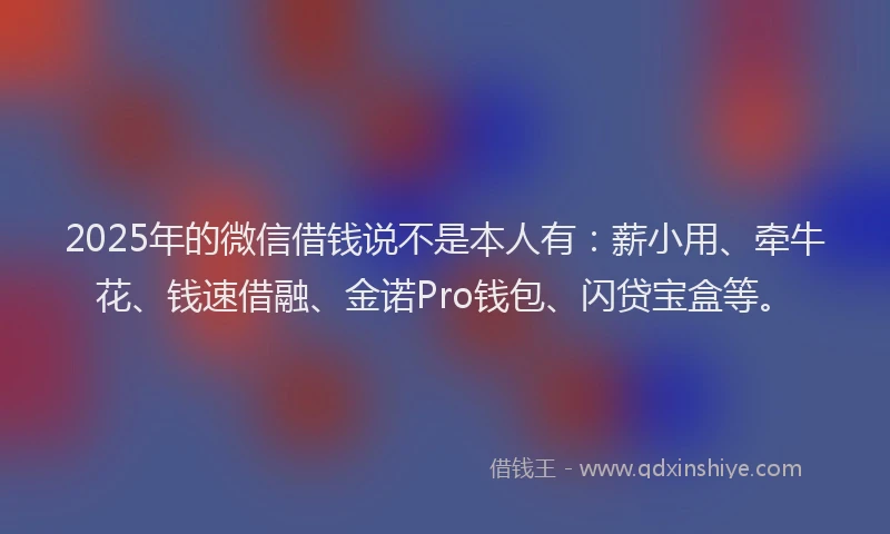 2025年的微信借钱说不是本人有：薪小用、牵牛花、钱速借融、金诺Pro钱包、闪贷宝盒等。