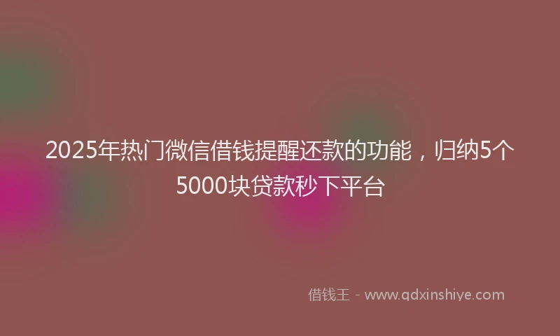 2025年热门微信借钱提醒还款的功能，归纳5个5000块贷款秒下平台