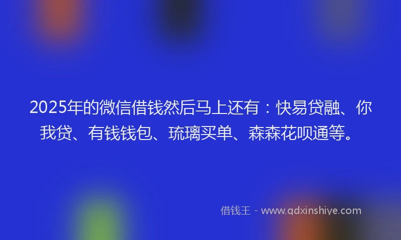2025年的微信借钱然后马上还有：快易贷融、你我贷、有钱钱包、琉璃买单、森森花呗通等。