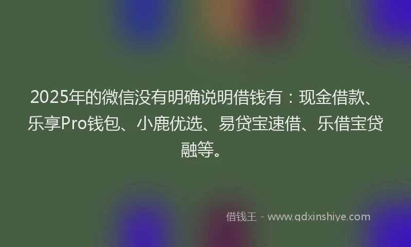 2025年的微信没有明确说明借钱有：现金借款、乐享Pro钱包、小鹿优选、易贷宝速借、乐借宝贷融等。