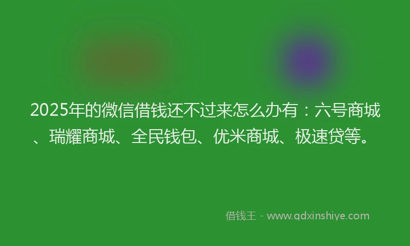 2025年的微信借钱还不过来怎么办有：六号商城、瑞耀商城、全民钱包、优米商城、极速贷等。