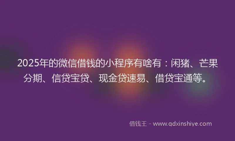 2025年的微信借钱的小程序有啥有：闲猪、芒果分期、信贷宝贷、现金贷速易、借贷宝通等。