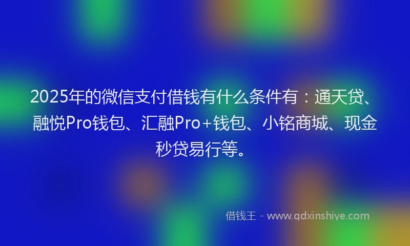 2025年的微信支付借钱有什么条件有：通天贷、融悦Pro钱包、汇融Pro+钱包、小铭商城、现金秒贷易行等。