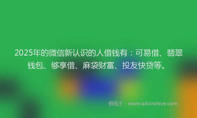 2025年的微信新认识的人借钱有：可易借、翡翠钱包、够享借、麻袋财富、投友快贷等。