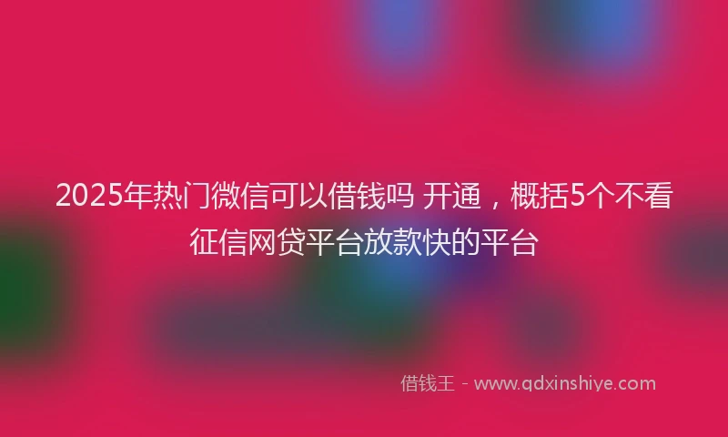 2025年热门微信可以借钱吗 开通，概括5个不看征信网贷平台放款快的平台