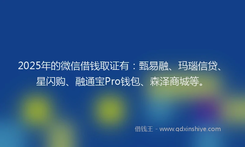 2025年的微信借钱取证有：甄易融、玛瑙信贷、星闪购、融通宝Pro钱包、森泽商城等。